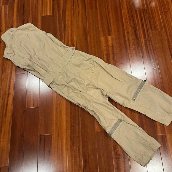 NLST ARMY Cargo Jumpsuit Utility One Piece Khaki Sleeveless Zipper Size XS - Picture 4 of 10